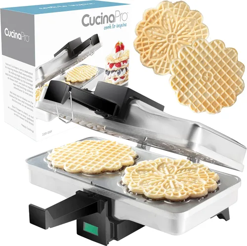 Vista 6 de Máquina para hacer pizzellas de CucinaPro, Negro Even Heating Plates, Must Have Party Baking Supplies, Italian Dessert Treat Making with Recipe