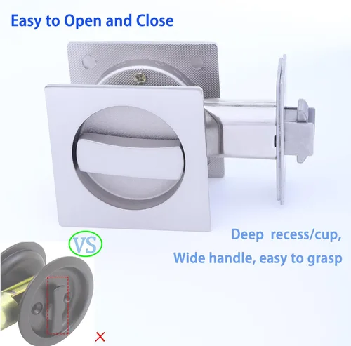 Vista 5 de Dontay Cerradura y tirador de puerta de bolsillo, pestillo cuadrado de privacidad (cama/baño), asas empotradas, fondo de 2-3/8 pulgadas, accesorios