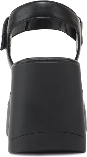Vista 2 de Soda HITTO Sandalias de cuña con punta cuadrada abierta para mujer, con correa de velcro y suela de cuña