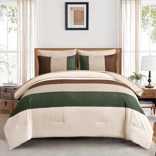 Vista 13 de Anibedding Juego de edredón individual de 5 piezas en una bolsa, juego de edredón a rayas negras y grises con sábanas, juego de ropa de cama