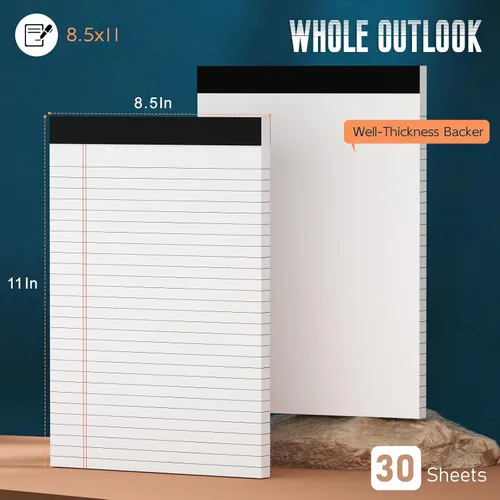 Vista 2 de 3 paquetes de blocs de notas legales blancos de 8.5 x 11 pulgadas, blocs de notas de rayas anchas, blocs de escritura con líneas microperforadas, 30