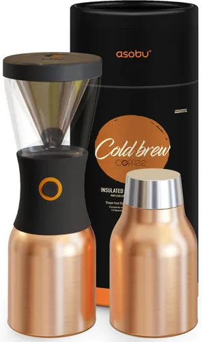 Vista 13 de asobu Cafetera de preparación fría, galardonada cafetera aislada de 40 onzas con jarra portátil de acero inoxidable – Ganadora número 1 del festival