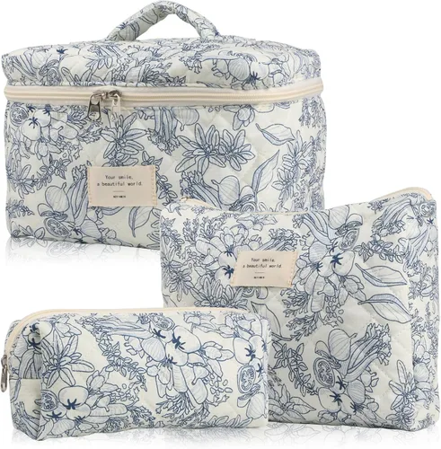 Vista 11 de NATINSA Bonita bolsa de maquillaje para mujer (2 unidades), bolsas de cosméticos de viaje, bolsa organizadora de artículos de tocador con diseño 21