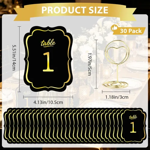 Vista 2 de Tarjetas de números de mesa del 1 al 30 números de mesa de boda azules con soporte, soportes de números de mesa, letreros de mesa de boda a granel