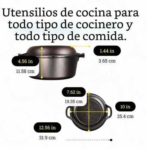 Vista 5 de Horno holandés doble y cacerola con cubierta que se puede usar como sartén. Producto Lodge L8DD3 de 5 cuartos, Cast Iron Horno holandés de hierro