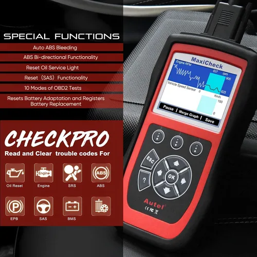 Vista 3 de Autel MaxiCheck PRO - Herramienta de escaneo automático de purga para purga de frenos ABS, escáner de diagnóstico OBD2 ABS SRS, reinicio de aceite