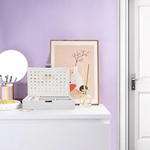 Vista 7 de Joyero organizador para mujeres y niñas, caja de joyería mejorada con 8 bolsas adicionales libres de deslustre, contenedor de almacenamiento