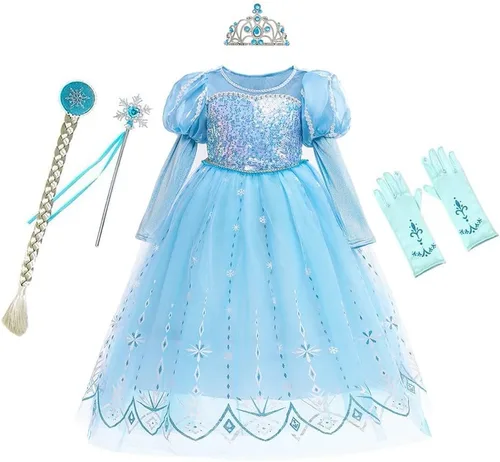 Vista 28 de Frozen - Vestido de princesa Elsa para niñas, disfraz de Halloween, Navidad, cumpleaños, fiesta, vestido de tul con accesorios