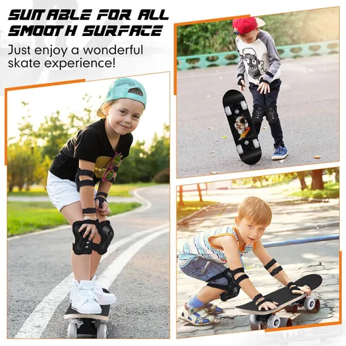 Vista 6 de Honoson Juego de 7 piezas de rodilleras, coderas y muñequeras para patinetas para principiantes y niños pequeños