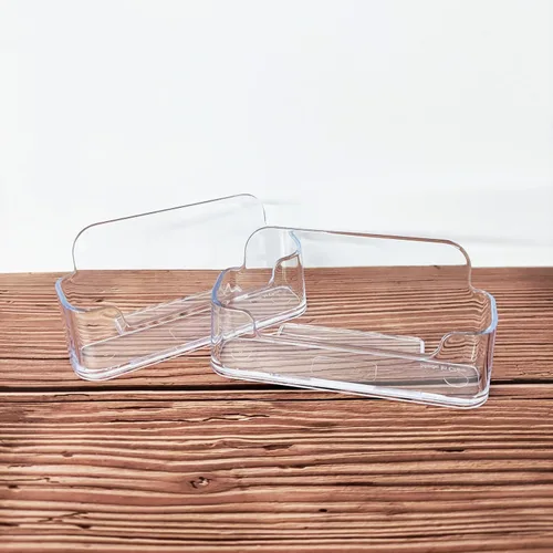 Vista 5 de HSYMQ Soporte de acrílico para tarjetas de visita para escritorio, soporte de plástico transparente para tarjetas de visita, se adapta a 30-50