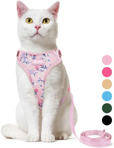 Vista 7 de Supet Arnés y correa para gatos a prueba de escape para caminar, chaleco ajustable para gatos y correa para perros grandes y pequeños 2-Rosa