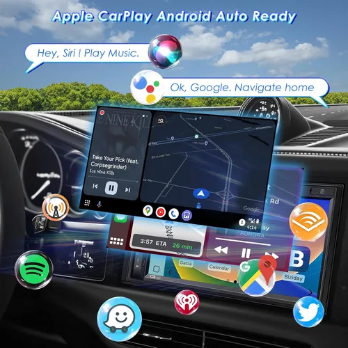 Vista 2 de Sistema multimedia CarPlay de doble DIN: Receptor estéreo de coche con pantalla táctil de 7 pulgadas - Bluetooth Android Auto Radio para automóvil