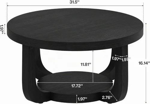 Vista 2 de Tribesigns - Mesa de café redonda, mesa de café circular de 2 niveles con almacenamiento, mesa auxiliar moderna de acento de madera para sala