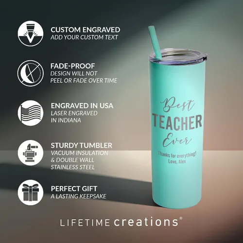 Vista 3 de Lifetime Creations Vaso de acero inoxidable grabado personalizado con popote de 20 onzas (menta), regalo para profesor, tutor, instructor