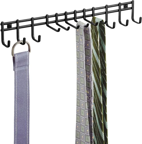 Vista 5 de mDesign Organizador de accesorios y centro de almacenamiento de metal para montaje en pared, moderno soporte delgado para corbatas, cinturones