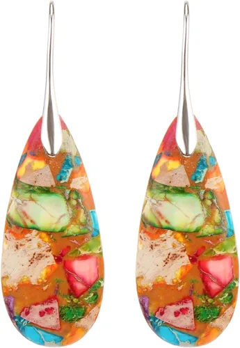 Vista 10 de Pendientes de piedra de curación natural en forma de gota de agua, con cristal, piedra de nacimiento, aretes colgantes Azul