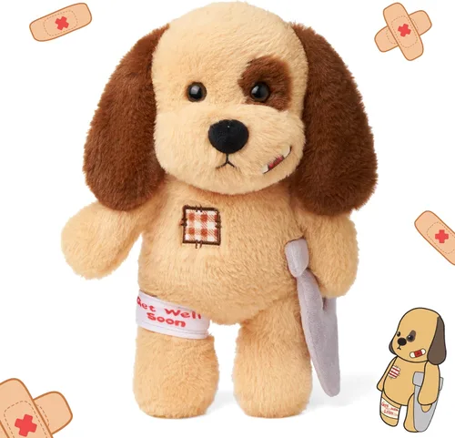 Vista 9 de Hopearl Adorable regalo de oso con brazo roto, animal de peluche suave, compañero reconfortante, marrón, 10 pulgadas