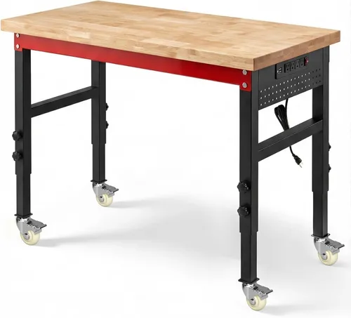 Vista 11 de Banco de trabajo resistente de 60 pulgadas, banco de trabajo de capacidad de carga de 2500 libras con parte superior de madera laminada de 1.2