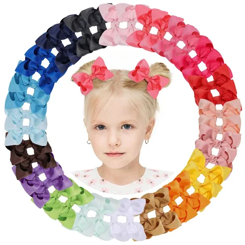 Vista 9 de 50 piezas de lazos de cabello para niñas de 7,6 cm con cinta de grogrén y pinzas de cocodrilo, accesorios para el cabello para bebés, niñas, niños