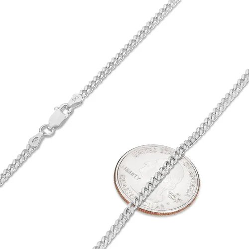 Vista 2 de The Bling Factory 3mm Solid .925 Sterling Silver Beveled Curb Chain Necklace