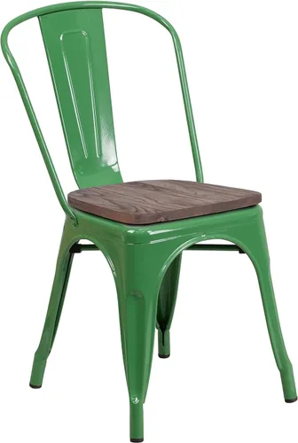 Vista 15 de Flash Furniture Perry - Silla apilable de metal con asiento de madera, 1 paquete, color negro