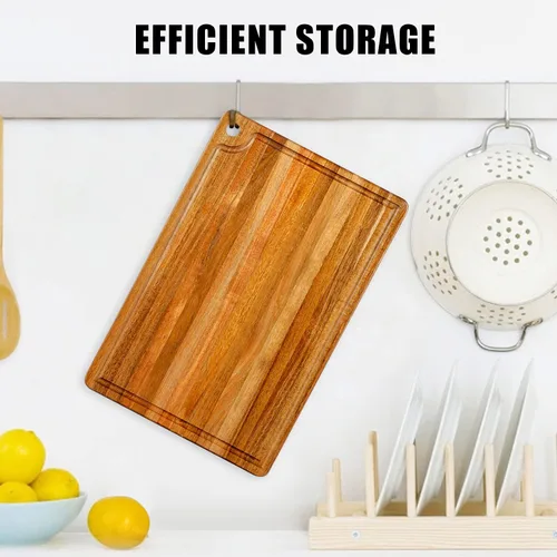 Vista 6 de Caperci Better Tabla de cortar grande de madera de acacia para cocina, tabla de cortar con ranura para jugo y agujero de mango para carne