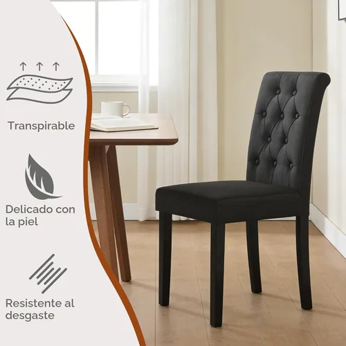 Vista 6 de Juego de 2 sillas de comedor tapizadas de tela con detalles de botones incrustados (Juego de 2 Negro)