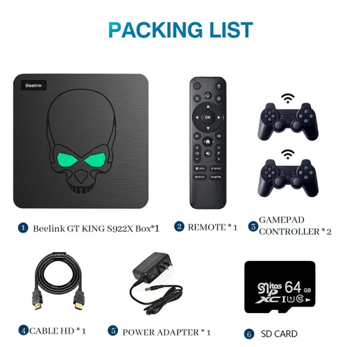 Vista 6 de Super Console X King Video Game Console Built-in 88000+ Games, Android 9.0&EmuELEC 4.5&CoreELEC System 3 in 1, 4K UHD Output, 2.4G5G, 2 Wireless