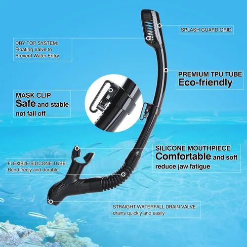 Vista 4 de Snorkel Set Wide-View Adult Snorkeling Scuba Gear, Professional Snorkel Goggles Anti-Fog Diving Mask, Anti-Leak Swim Goggles and Dry Top Snorkel for