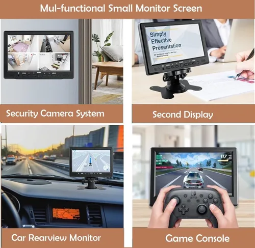 Vista 7 de 7 pulgadas pequeño HDMI VGA AV RCA Monitor 1080P Segunda pantalla para PC/sistema de seguridad/consola de juegos; IPS 1024X600 píxeles; 60HZ