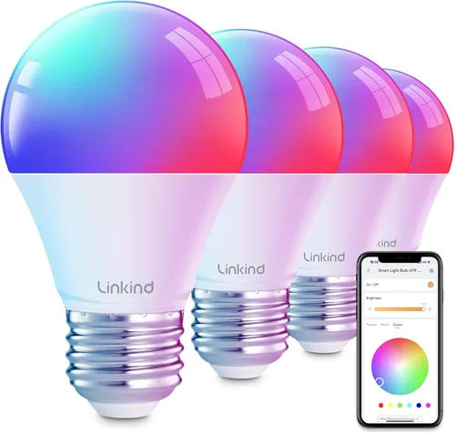 Vista 13 de Linkind Bombillas inteligentes WiFi, bombilla de luz Alexa que funciona con Alexa, Google Home, bombilla RGBTW de cambio de color de 16 millones