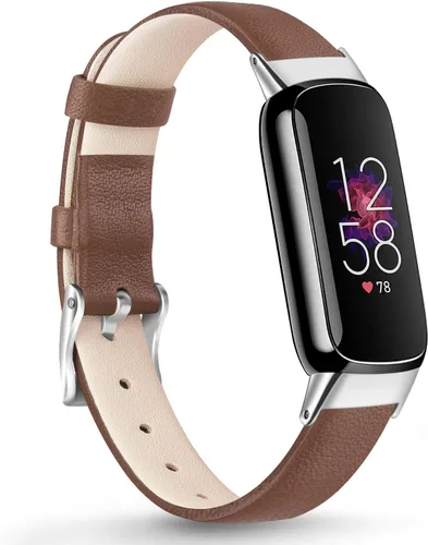 Vista 10 de Vancle Correa de cuero compatible con Fitbit Luxe, correa de cuero delgada ajustable para mujeres y hombres