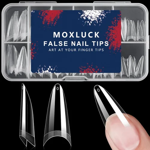 Vista 6 de Puntas de uñas estilo stiletto, uñas postizas de gel suave con forma de almendra, uñas postizas a presión de acrílico transparente, 120