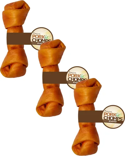 Vista 9 de Pork Chomps Masticables de piel de cerdo asada para perros, nudos de 6 pulgadas, 6