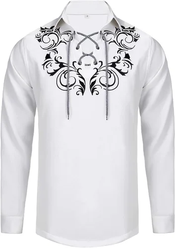 Vista 3 de Daupanzees Camisa de manga larga para hombre, estilo casual de jacobita escocés