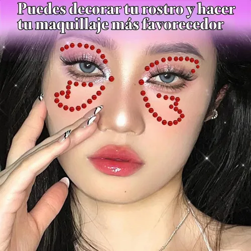 Vista 4 de 1799 piezas 4 hojas de pegatinas de diamantes de imitación 3/4/5/6 mm autoadhesivas para maquillaje de cara, ojos, cabello y cuerpo (Rojo-3/4/5/6mm)