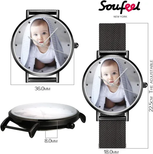 Vista 8 de Soufeel - Reloj de fotos personalizado para mujeres y hombres personalizados grabados relojes de pulsera personalizados de acero inoxidable regalo