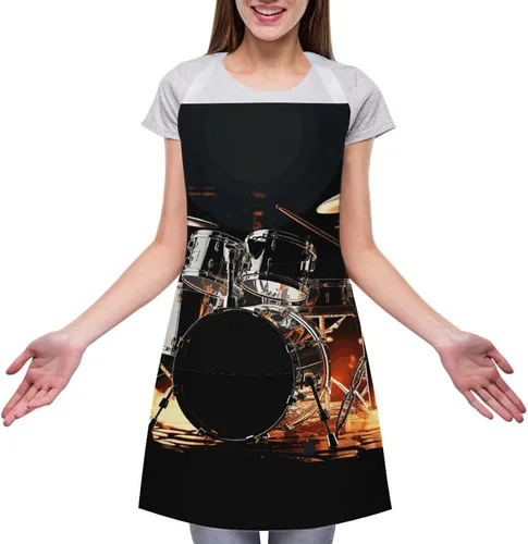 Vista 3 de Personalized Drummer Adult Apron, Kitchen Cooking Aprons for Woman Man, Adjustable Bib Apron with Pocket for Baking, BBQ Crafting Outdoors, Dining