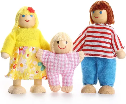 Vista 5 de Juego de 7 figuras de madera con perro para niños, casa de muñecas, regalo de simulación