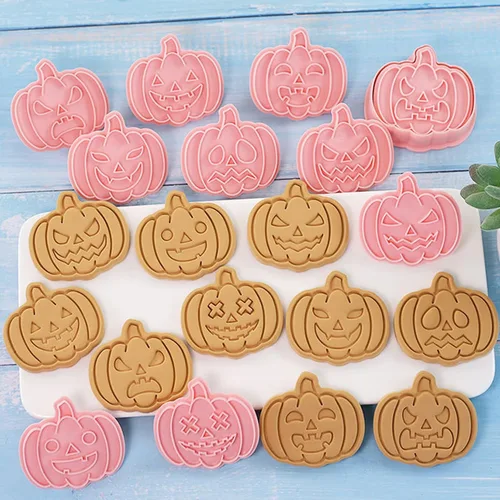 Vista 4 de 10 cortadores de galletas de calabaza de Halloween, sellos de galletas Jack