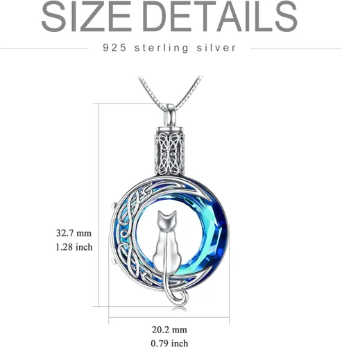 Vista 4 de TOUPOP Joyería de cremación de gatos para cenizas, collar de urna de luna de gato que sostiene cenizas humanas de mascotas, recuerdo conmemorativo