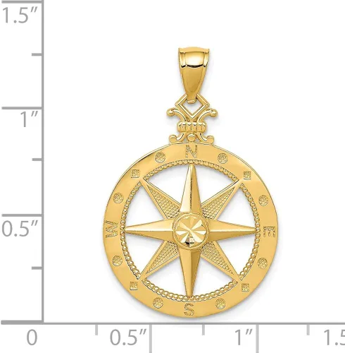 Vista 3 de Colgante de oro amarillo macizo de 14 quilates para hombre con brújula de corte diamante de 1220in