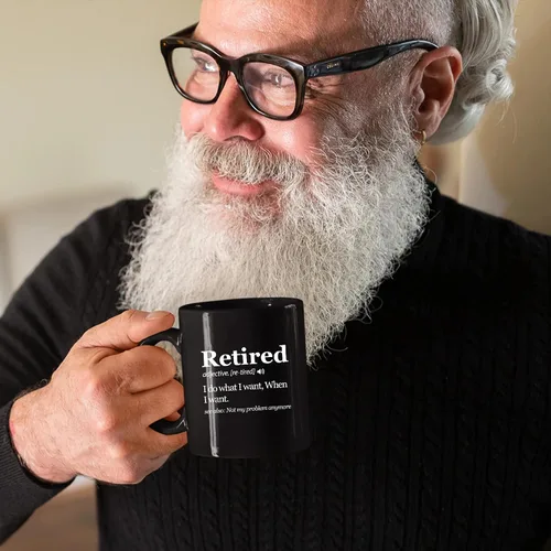 Vista 4 de Panvola Taza con texto en inglés "Retired Definition I Do What I Want When I Want Retirement Mug Not My Problem Anymore Going Away", regalo