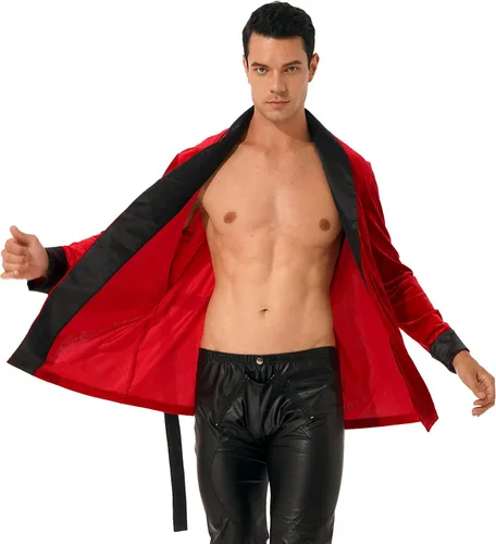 Vista 3 de Disfraz definitivo de soltero para adultos, kimono de terciopelo, chal de noche de Navidad con cinturón