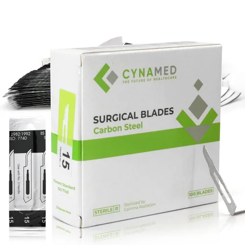 Vista 13 de Cynamed Caja de 100 cuchillas estériles de bisturí de acero al carbono envueltas individualmente en papel de aluminio