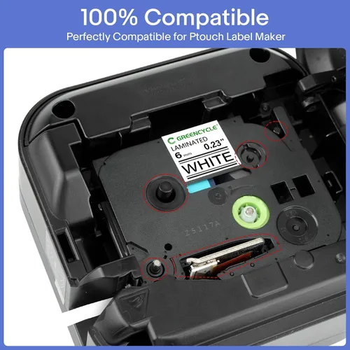 Vista 5 de GREENCYCLE Compatible para cinta de etiqueta Brother P-Touch TZe-111 TZe-211 TZe-315 6mm 0.23" laminada TZe TZ 1/4 pulgada negra sobre claro/blanco