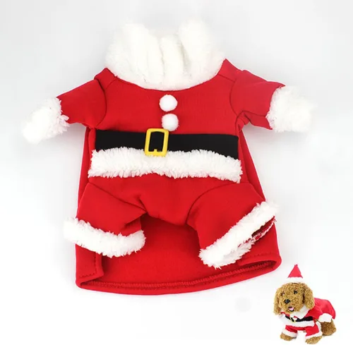 Vista 7 de Idepet Disfraz de Papá Noel para perro, ropa de Navidad para mascotas, abrigo con capucha de invierno para Chihuahua, Yorkshire Poodle (XS)