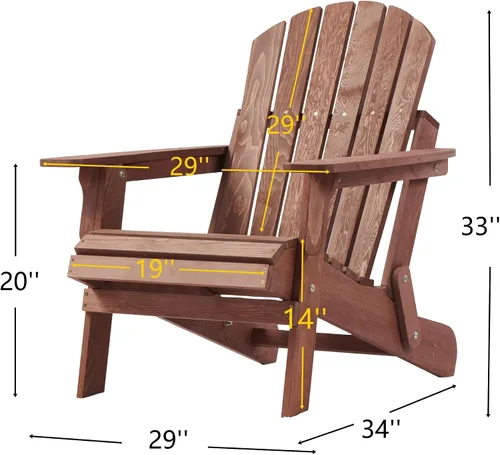 Vista 3 de Oversize Wooden Outdoor Folding Adirondack Chair – Pre-Assembled BackRest & SeatBoard for Garden, Backyard, Porch, Pool, Deck, Firepit – Sturdy Brown