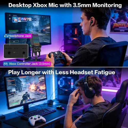 Vista 6 de ZealSound Micrófono USB para juegos para Xbox PC, Mac, iPhone y Android, micrófono de reducción de ruido con silencio de un toque, control