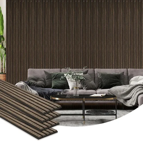 Vista 12 de HOMCOM Paquete de 4 paneles acústicos 3D, paneles de madera insonorizados de 24 x 24 pulgadas para pared, paneles de pared de listones de madera
